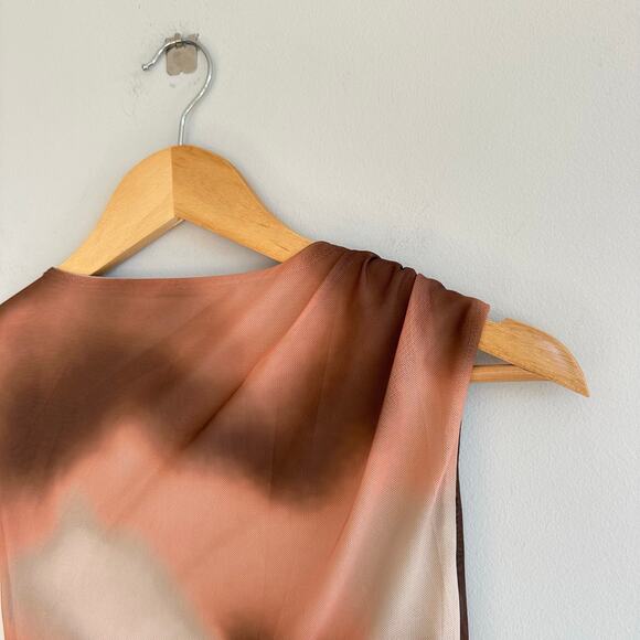 Stradivarius Mesh Marble Tie Dye Sleeveless Ruched Bodycon Maxi Dress Brown S - Picture 6 of 9